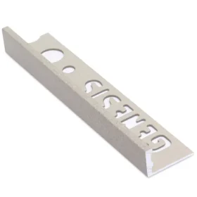 Genesis ESA.414 straight edge stone effect metal tile trim in bath stone finish, available in depth of 8mm, 10mm and 12mm.