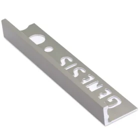 Genesis ESA.92 straight edge metal tile trim in a satin nickel finish, available in 10mm and 12mm depths.