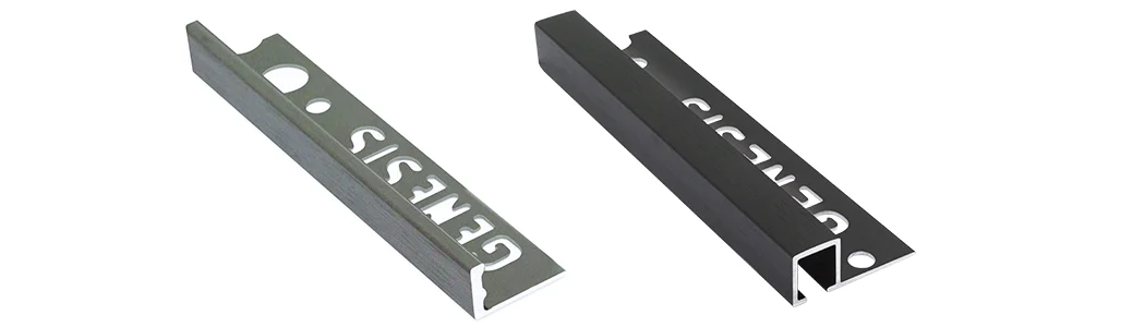 black tile trims in two styles square edge and straight edge in brushed black